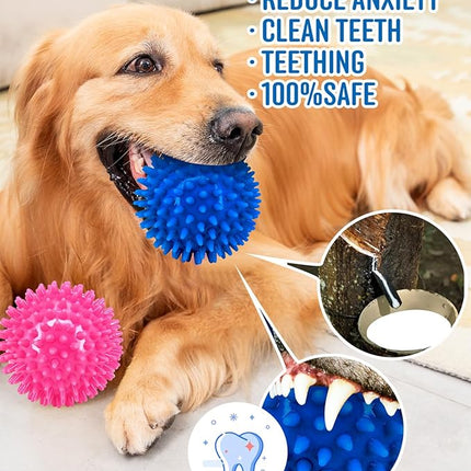 4.5” Heavy Duty Squeaky Dog Balls for Medium Large Dogs, Dog Toys for Aggressive Chewers, Spike Ball Toys for Clean Teeth and Training(2 Pack) (4.5" red and Blue)