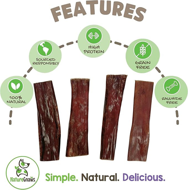 Nature Gnaws Beef Gullet Chews for Small Dogs 4-5" (10 Count) - Natural Beef Jerky Stick Dog Chew Treats - Rawhide Free