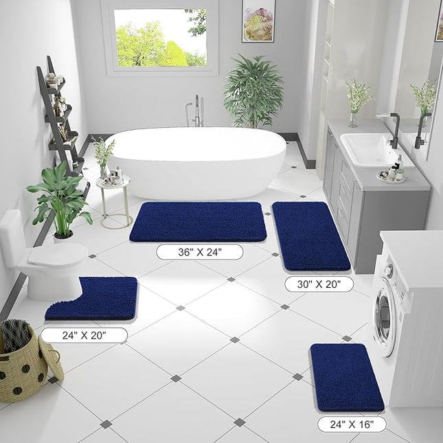 OLANLY Bathroom Rugs 44x24, Extra Soft Absorbent Chenille Bath Rugs, Rubber Backing Quick Dry, Machine Washable Bath Mats for Bathroom Floor, Tub and Shower, Home Decor Accessories, Navy