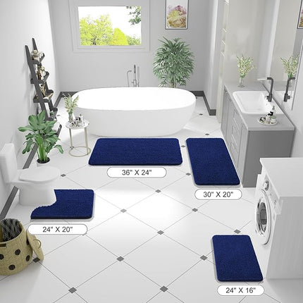 OLANLY Bathroom Rugs 47x20, Extra Soft Absorbent Chenille Bath Rugs, Rubber Backing Quick Dry, Machine Washable Bath Mats for Bathroom Floor, Tub and Shower, Home Decor Accessories, Navy