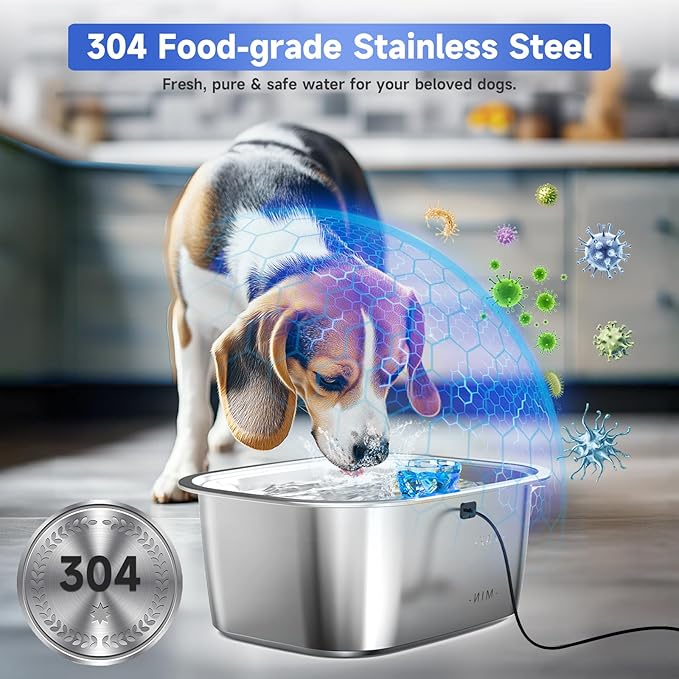 3 Gallon Dog Water Fountain for Large Dogs, 12L Stainless Steel Pet Water Fountain Inside, Automatic Dog Water Bowl Dispenser Dog Drinking Fountain with 2 Filters for Multiple Pets