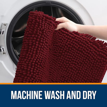 OLANLY Bathroom Rugs 70x24, Extra Soft Absorbent Chenille Bath Rugs, Rubber Backing Quick Dry, Machine Washable Bath Mats for Bathroom Floor, Tub and Shower, Home Decor Accessories, Burgundy