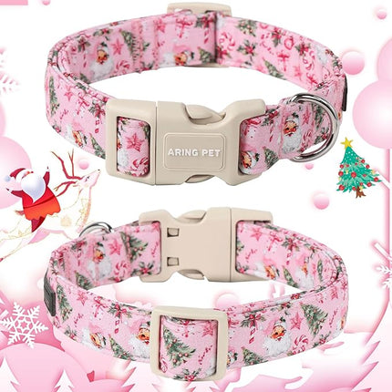 ARING PET Christmas Dog Collar, Cute Pink Santa Claus Christmas Tree Cotton Lightweight Pet Collars with Quick Release Buckle for Puppy Small Medium Large Boy Girl Dogs-M