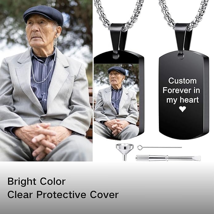 Personalized Ashes Necklace for Men Women Pet Custom Photo Text Urn Necklace Customized Engraving Holder Memorial Cremation Jewelry Keepsake Memorial Gifts
