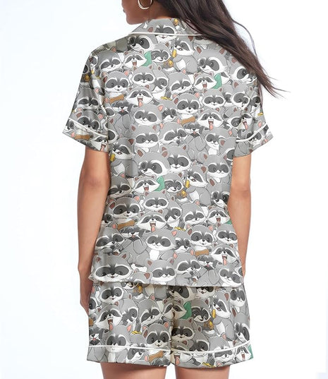 Women’s Silk Satin Pajama Set, Short Sleeve Button Down 2 Piece PJs with Shorts, Cozy Loungewear & Matching Holiday Pajamas