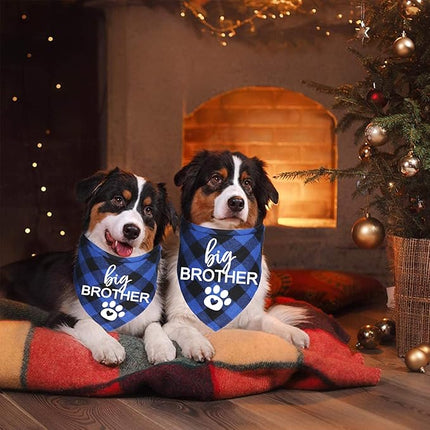 Big Brother Dog Bandana, Plaid Pregnancy Announcement Dog Bandanas for Dogs (Blue, Big Brother)