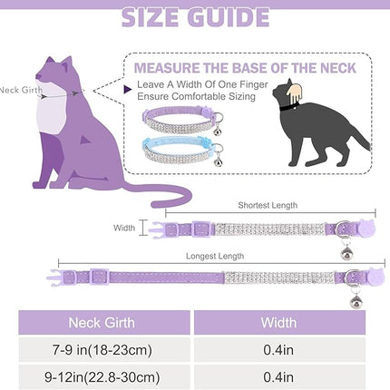 EXPAWLORER Soft Velvet Safe Cat Collars for Girl Cats -2 Pack Rhinestones Bling Diamante Adjustable Collars Breakaway- Chirstmas Cat Clollar Gifts with Bells for Boy Cats Kitty and Small Dogs