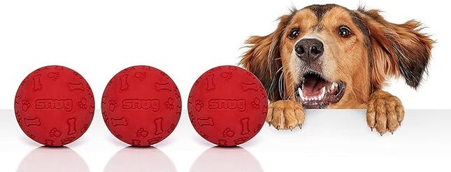 Snug Rubber Dog Balls for Small and Medium Dogs - Tennis Ball Size - Virtually Indestructible (3 Pack - Red)