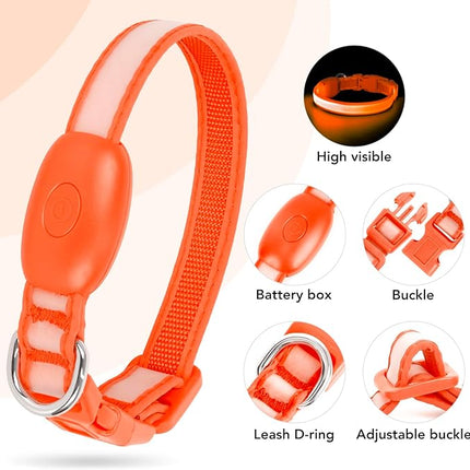 Light up Collar for Small Dog,Vizpet XS Adjustable Size Nylon Collar USB Rechargeable Bright Safety Pet Collar for Cats Small Dogs (Orange, X-Small[ 8.66-11.9 inch/22cm-30cm])