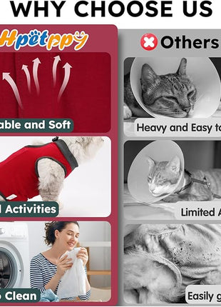 Cat Recovery Suit, Breathable Cat Surgery Recovery Suit Female, Kitten Onesie for After Surgery Spay Surgical Abdominal Wound Skin Diseases Cone of Shame Alternative (Red,S)