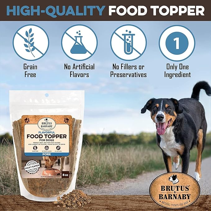 BRUTUS & BARNABY Dog Food Topper - Pork - Enhance Your Dogs Kibble with This Bacon Flavor Packed Mix - Sprinkle On Dog Food Flavoring for Picky Eaters - Just One Single Ingredient