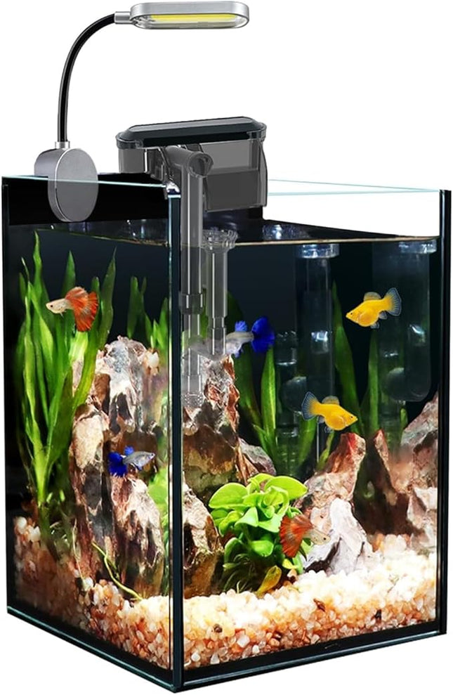 1.5 Gallon Fish Tank Starter Kits, Nano Glass Aquarium with Filter, Led Light for Aquascape DIY Small Betta Fish Tank