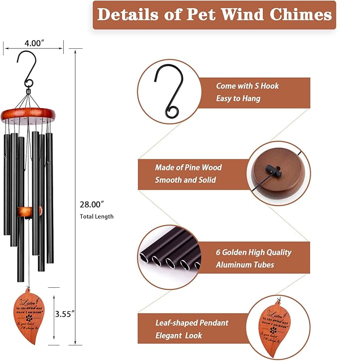 Pet Loss Gifts, 28" Dog Memorail Wind Chimes, Dog Memorial Gifts for Loss of Dog, Dog Bereavement Passing Away Condolence Gift