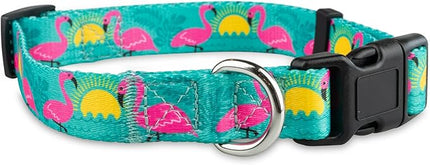 Limeloot Flamingo Dog Collar - Adjustable Dog Collar for Girl and Boy Dogs with Quick Release Buckle, Large