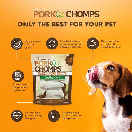 Pork Chomps Baked Pork Skin Dog Chews, 11-inch Knots, 4 Count