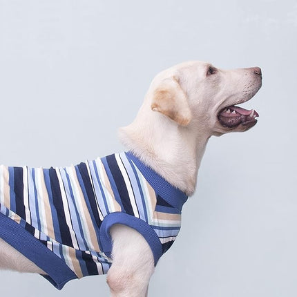 Large Dog Striped T Shirts Clothes Sleeveless Tank Top Vest for Pitbull Labrador, Blue, 4X-Large