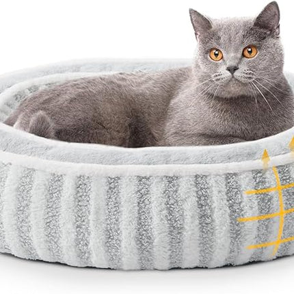Small Dog Beds for Small Dogs, Washable Cat Beds for Indoor Cats with Anti-Slip Bottom, Supportive Soft Calming Sleeping Pet Bed for Puppy and Kitten, 21 inches, White