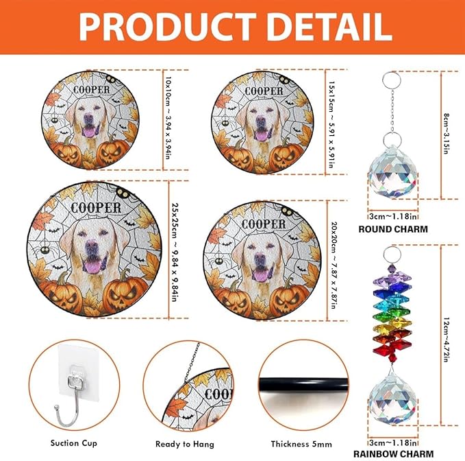 Custom Stained Glass Dog Halloween, Personalized Pumpkin Dog Portrait from Photo, Spooky Dogs Fall Decor, Dogs Witch Halloween, Pet Sympathy Gift, Pet Memorial Decor /20