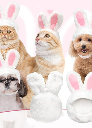 Cat Bunny Rabbit Ears Hat Costumes, Rabbit Ears for Dogs Party Costume Easter, Pet Accessory Cute Headwear, Easter Pet Costume for Cats Small Dogs Puppy (White)