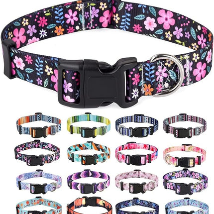 Dog Collar with Bohemia Floral Tribal Geometric Patterns - Soft Ethnic Style Collar Adjustable for Small Medium Large Dogs(Floral,M)
