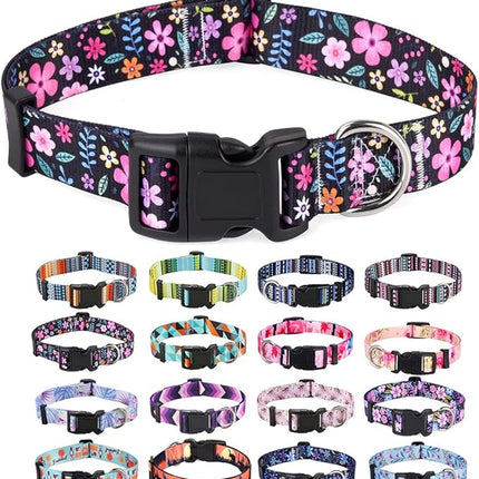 Dog Collar with Bohemia Floral Tribal Geometric Patterns - Soft Ethnic Style Collar Adjustable for Small Medium Large Dogs(Floral,S)