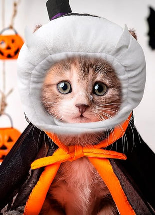 Cat Halloween Costumes Halloween Ghost Hat for Dogs Cats Adjustable Cute White Ghost Cap with Hat Festival Pet Head Dress Up Accessories for Halloween Puppy Kitten Cosplay Costume Gifts