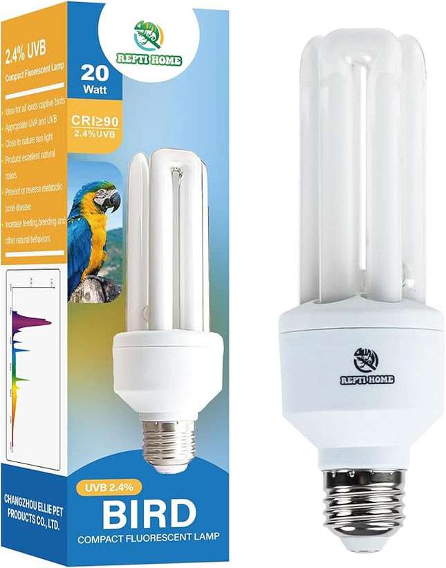 UVA UVB Light Bulb for Birds 2.4 UVB 20W Compact Flourescent Lamp for All Kinds Captive Birds