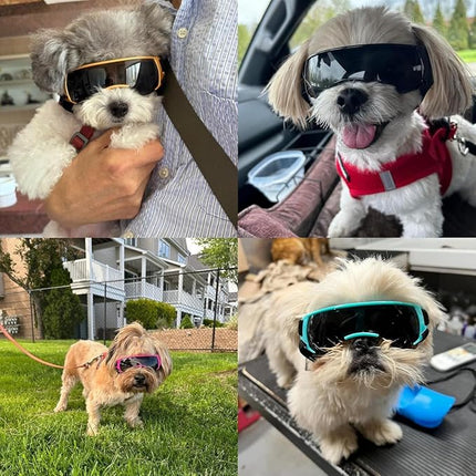 LESYPET Dog Goggles for Small Medium Dogs, UV Protection Dog Sunglasses with Foam Padded, Windproof Eye Protection Puppy Sunglasses for Riding Driving, Adjustable, Pink