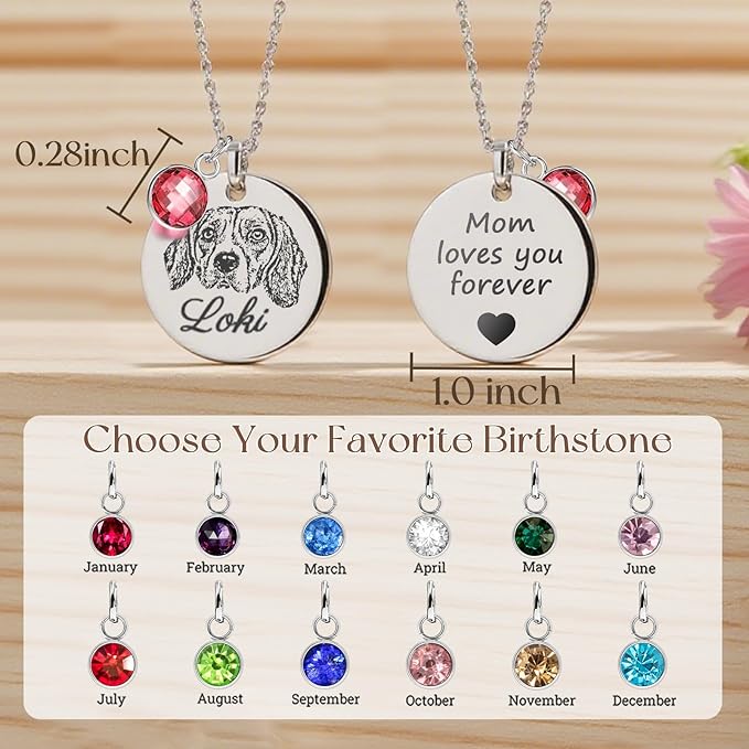 Personalized Pet Portrait Necklace Customized Pet Memorial Necklaces Dog Necklace for Women Custom Pets Necklaces Dog Memorial Jewelry for Cats Mom Dogs Dad (Silver 1 Portrait)