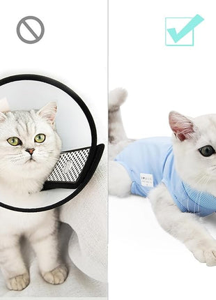Cat Recovery Suit for Male and Female Surgical Post Surgery Soft Cone Onesie Shirt Clothes Neuter Licking Protective Diapers Outfit Cover Kitten Spay Collar(S, Blue)