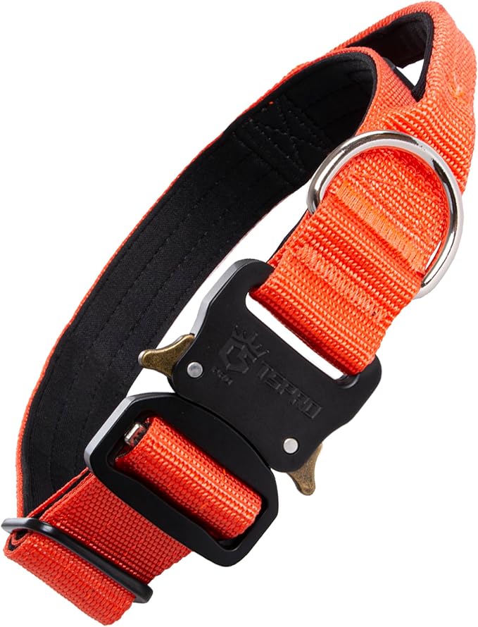 TSPRO Premium Dog Collars Tactical Dog Collar with Handle and Heavy Duty Quick-Release Metal Buckle Durable Thick and Adjustable for Medium to Large Dogs (Orange M)