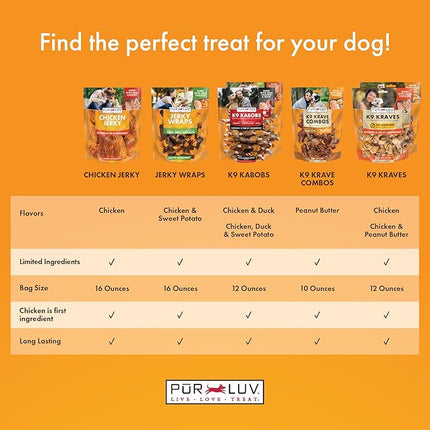 Pur Luv Dog Treats, K9 Kraves Combo Rawhide Free Bone Dog Treat, Peanut Butter and Chicken Flavor, Made with Real Peanut Butter and Chicken, 20 Count, Easily Digestible, Long-Lasting, High Protein