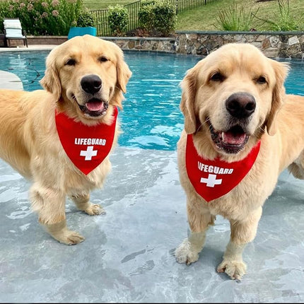 Lifeguard Dog Bandana | 100% Cotton Adjustable Triangle | Made in USA | Summer | Beach House Vibes | Pool Party | Halloween Costume | Prop for Photoshoots | Red One Size (53)