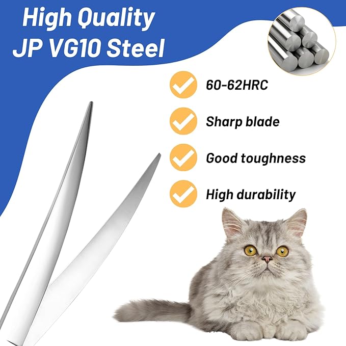 10inch Curved Dog Grooming Scissors Professional, Japanese VG10 Steel Sharp Dog Scissors for Grooming, 30 Degree Bend, with CNC Screw & Blunt Tip, Pet Trimming Shears for Dogs Cats Face and Paws