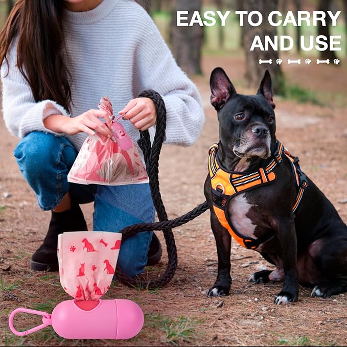 180 Count Dog Poop Bags Rolls with Dispenser, Leak Proof, Extra Thick Doggie Pet Waste Bags, Poop Bag and Doggy Holder for Dogs Cats, Unscented, Pink