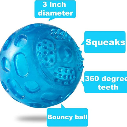 3'' Squeaky Dog Toy Balls for Lagre Medium Puppy, Indestructible Dog Balls for Playing, Fetching & Retrieving, Durable Aggressive Chewers, 3 PCS Purple+Blue+Green