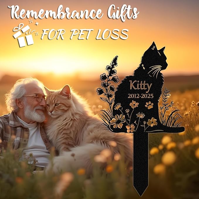 Personalized Pet Graves Marker Cat, Metal Memorial Plaques for Outdoor Graveyard Garden Yard, Custom Waterproof Pet Headstone with Name & Date, Cat Memorial Gifts for Loss of Cat Color03