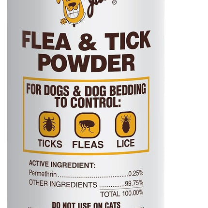 Happy Jack Flea and Tick Powder for Dogs & Puppies, Flea Powder for Flea Treatment & Control, Kills Pests, Ticks & Lice, Odorless & Non-Staining, Dust on Sleeping Quarters & Dogs (5 oz)