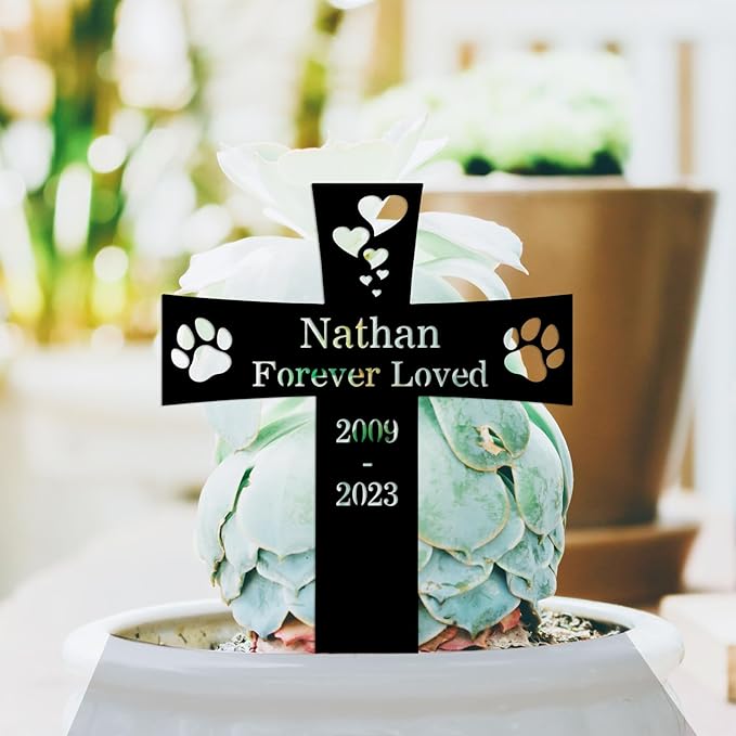 Custom Cat Dog Memorial Cross Stake Metal Sign Pet Memorial Grave Marker, Personalized Dog Cat Name Yard Stake Garden Decor Remembrance Stake, Customized Pet Memorial Plaque Sympathy Gift