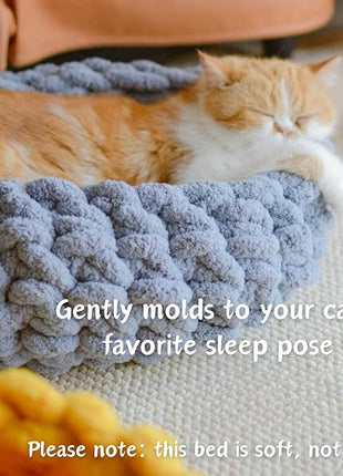 Cat Nest Bed – Premium Handwoven Washable Extra Soft Round Cave House Furniture for Indoor Kitten (Persimmon Yellow,Large)