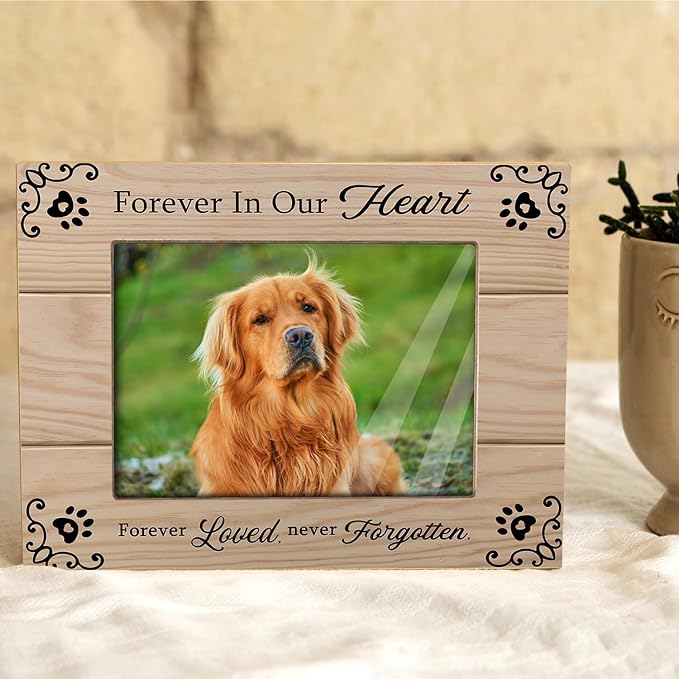 Pet Memorial Picture Frame for Dogs, 4x6Inch, Brown Wooden Tabletop Frame with Handmade Design and High-definition Printing