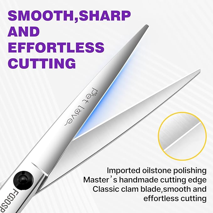 Straight Dog Grooming Scissors 7.5 in Professional Dog Hair Scissor Trimming Dogs Pet Cat Shears Japan 440C Symmetric Handle Light Weight for Cutting Body Leg Hairs(7.5)