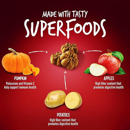 Fruitables Baked Dog Treats, Healthy Pumpkin Treat for Dogs, Low Calorie & Delicious, Free of Wheat, Corn and Soy, Made in the USA, Apple and Crispy Bacon Flavor, 12oz