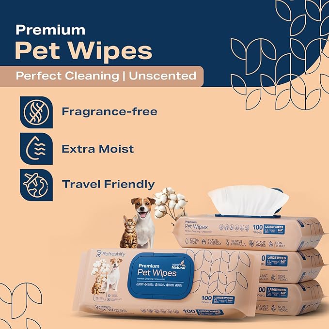 Pet Wipes for Dogs and Cats Plant Based – Unscented (Pack of 400) Dog Wipes for Paws and Butt - Deodorizing Non Toxic Dog Wipes, +12 Additional Travel Wipes