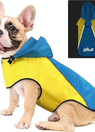 BiPawTi Dog Rain Jackets for Medium Dogs, Lightweight Reflective Safety Pet Rain Jacket, Waterproof Dog Raincoat with Hood/Leash Hole/Reflective Strip - Yellow + Blue, M