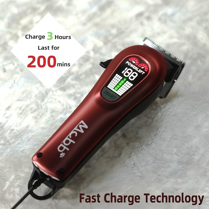 MCBB Dog Clippers- Low Noise Dog Grooming Kits 5-Mode Heavy-Duty Dog Clippers for Grooming with LED Display,Rechargeable Dog Grooming Kits, Auxiliary Light,Cordless Pet Grooming Tool