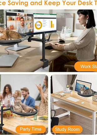Cat Desk Bed, 360° Rotating & Adjustable Shelf Mount, Elevated Cat Hammock with Washable Air Mesh Fabric Nest, Breathable & Comfortable for Indoor Kitten Cats