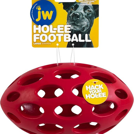 JW Pet Hol-ee Football Dog Toy Puzzle Ball, Natural Rubber, Large (9 Inch Length), Colors May Vary