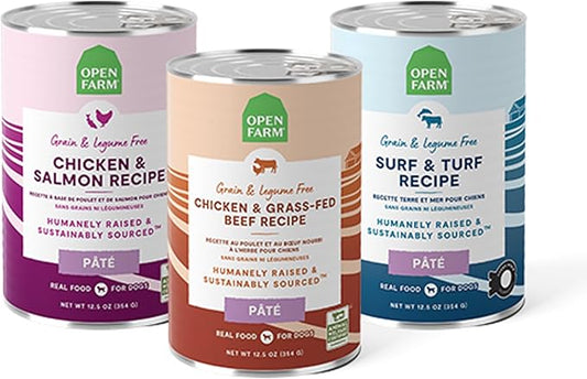 Open Farm Canned Dog Food Variety Pack, Paté for Complete & Balanced Nutrition, Grain-Free & Legume-Free Wet Dog Food, 12.5oz Cans (Pack of 12)
