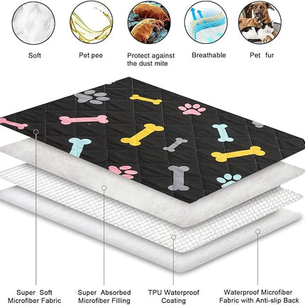 SPXTEX Dog Crate Pads Dog Pee Pads Rugs Washable Dog Pads, Non Slip Puppy Pee Pads for Small Dogs, Waterproof Pet Pad Rug, Dog Whelping Training Pads for Dogs, 2 Piece, 18"x24" Black